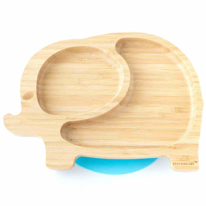 Elephant shaped bamboo suction Plate - two section plate for toddler and kids - Blue