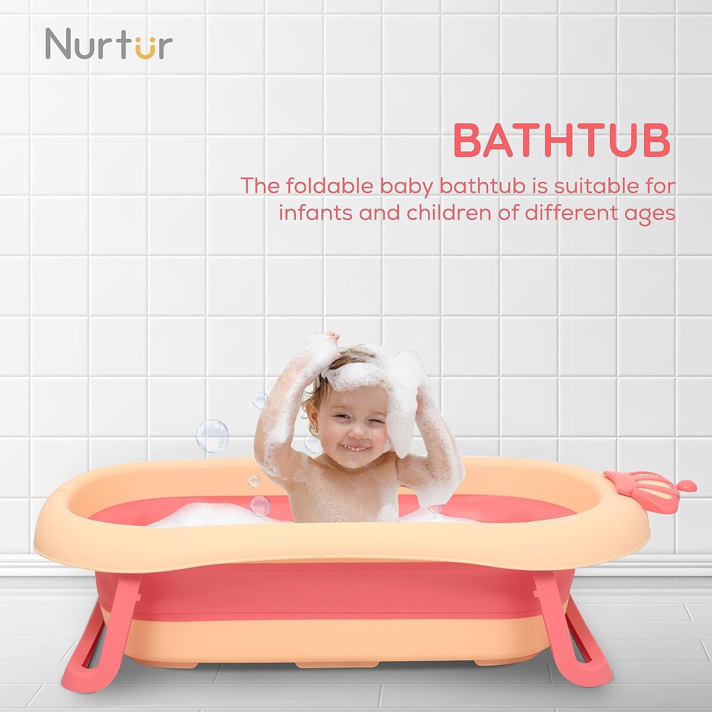 Nurtur - Collapsible Baby Bathtub - Orange/Pink