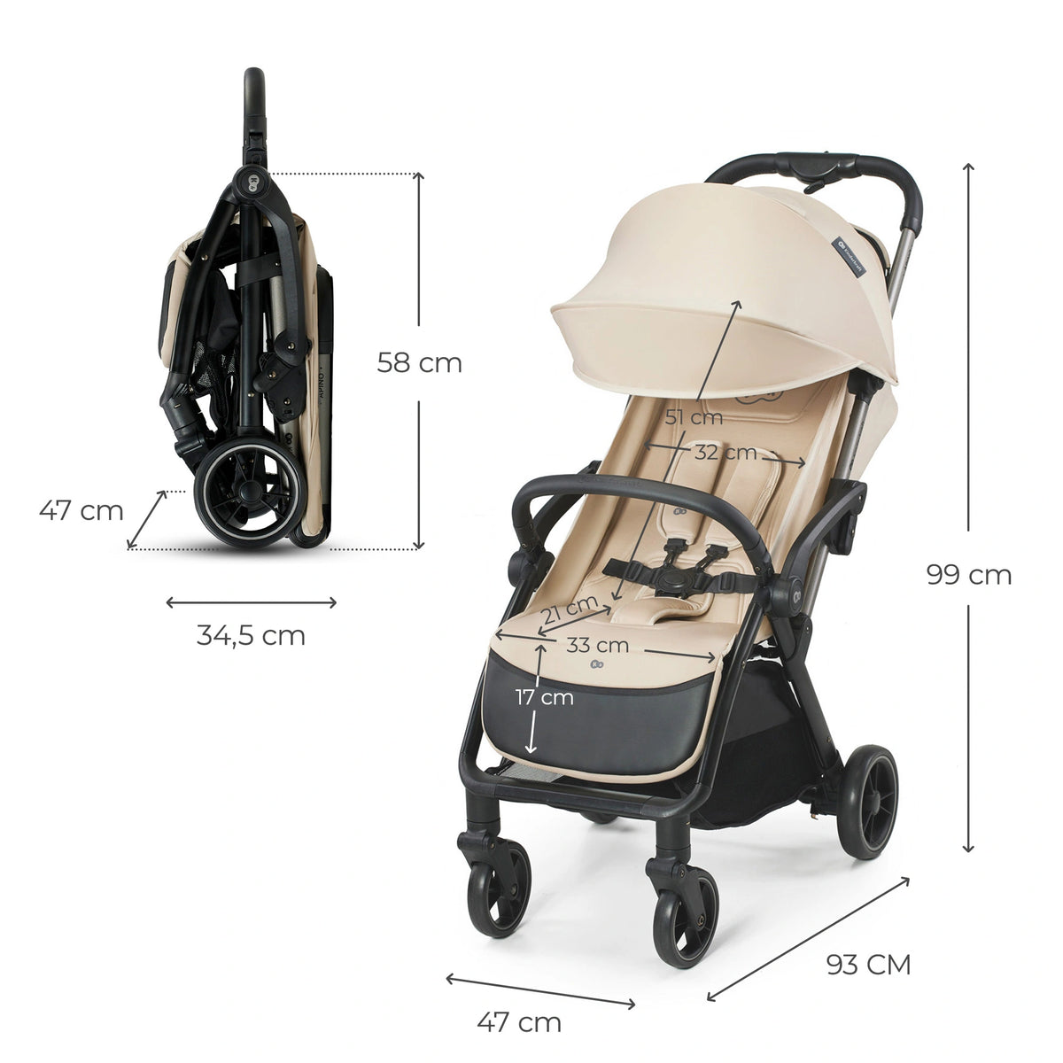 Kinderkraft - Apino Compact Auto-fold Baby Stroller - Dune Beige