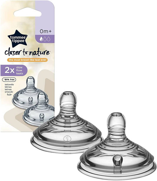 Tommee Tippee Closer to Nature Teats, Slow Flow x 2 - Clear