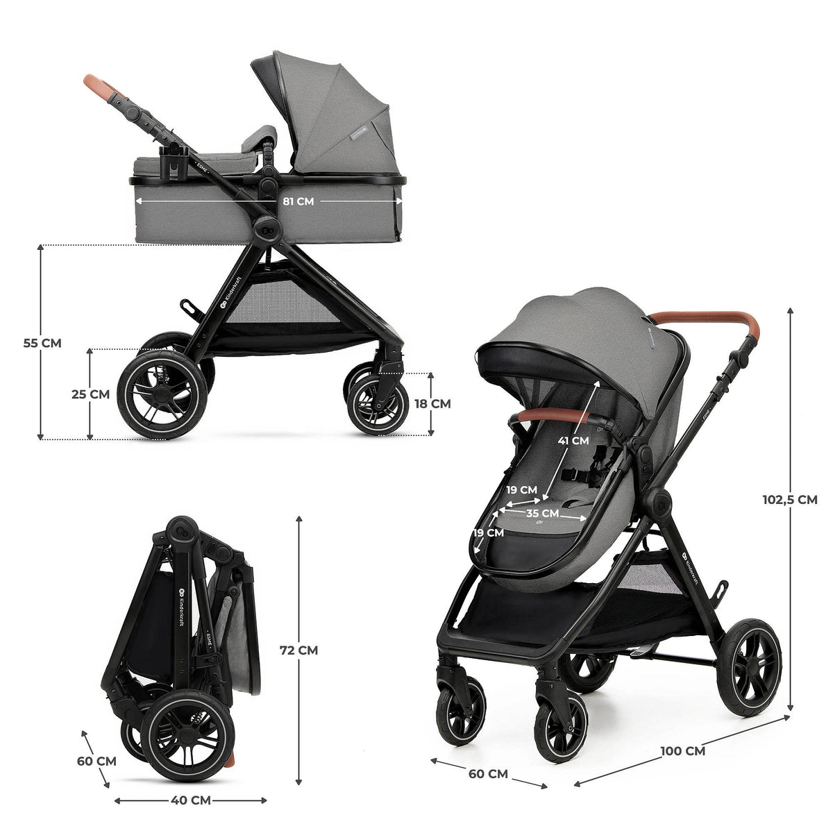 Kinderkraft - 3-In-1 Esme Pro Travel System - Moonlight Grey
