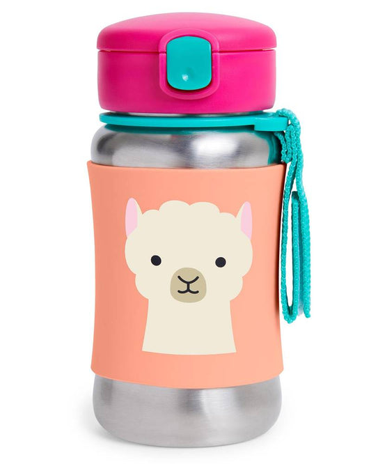 SkipHop - Zoo Stainless Steel Little Kid Straw Bottle-Lama