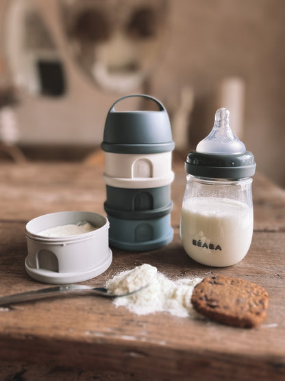 Beaba - 4 Compartments Formula Milk Container -Mineral grey/blue