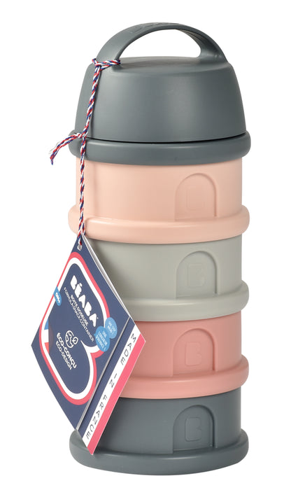 Beaba - 4 Compartments Formula Milk Container - Grey/Pink