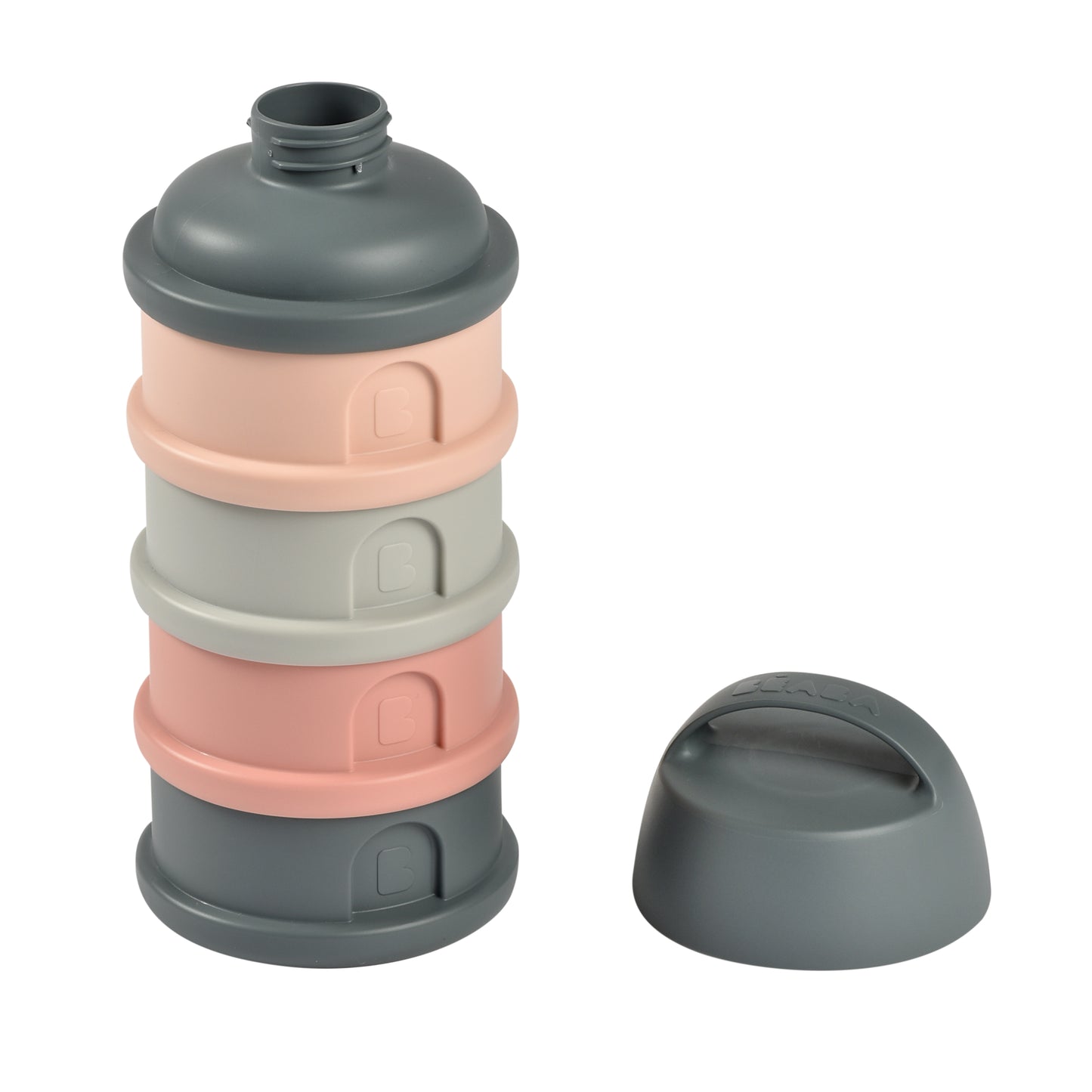 Beaba - 4 Compartments Formula Milk Container - Grey/Pink