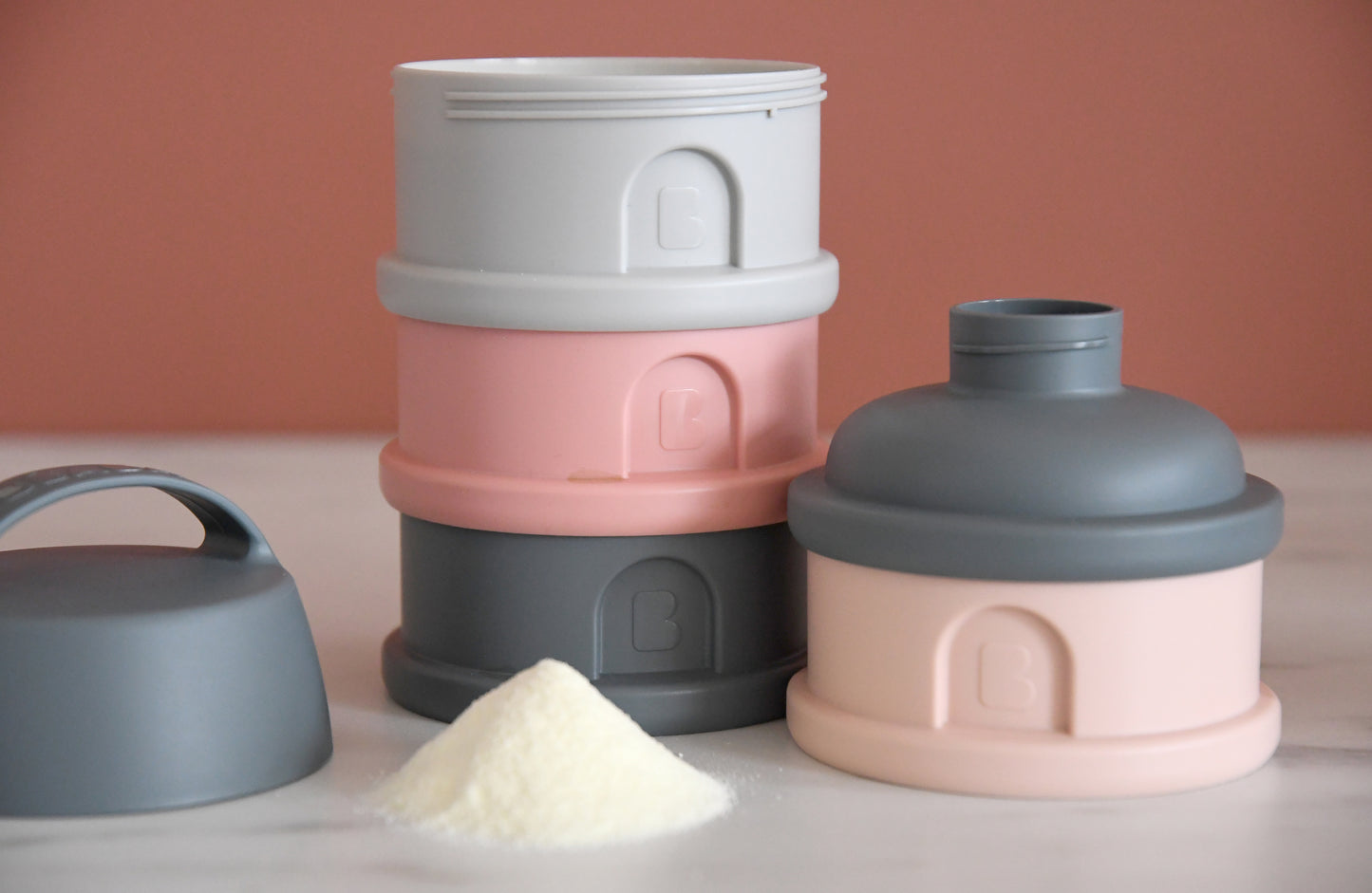 Beaba - 4 Compartments Formula Milk Container - Grey/Pink