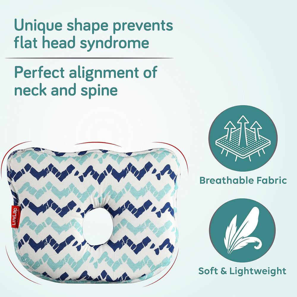Luv Lap - Baby Memory Foam Head Pillows Teddy - Lines Blue