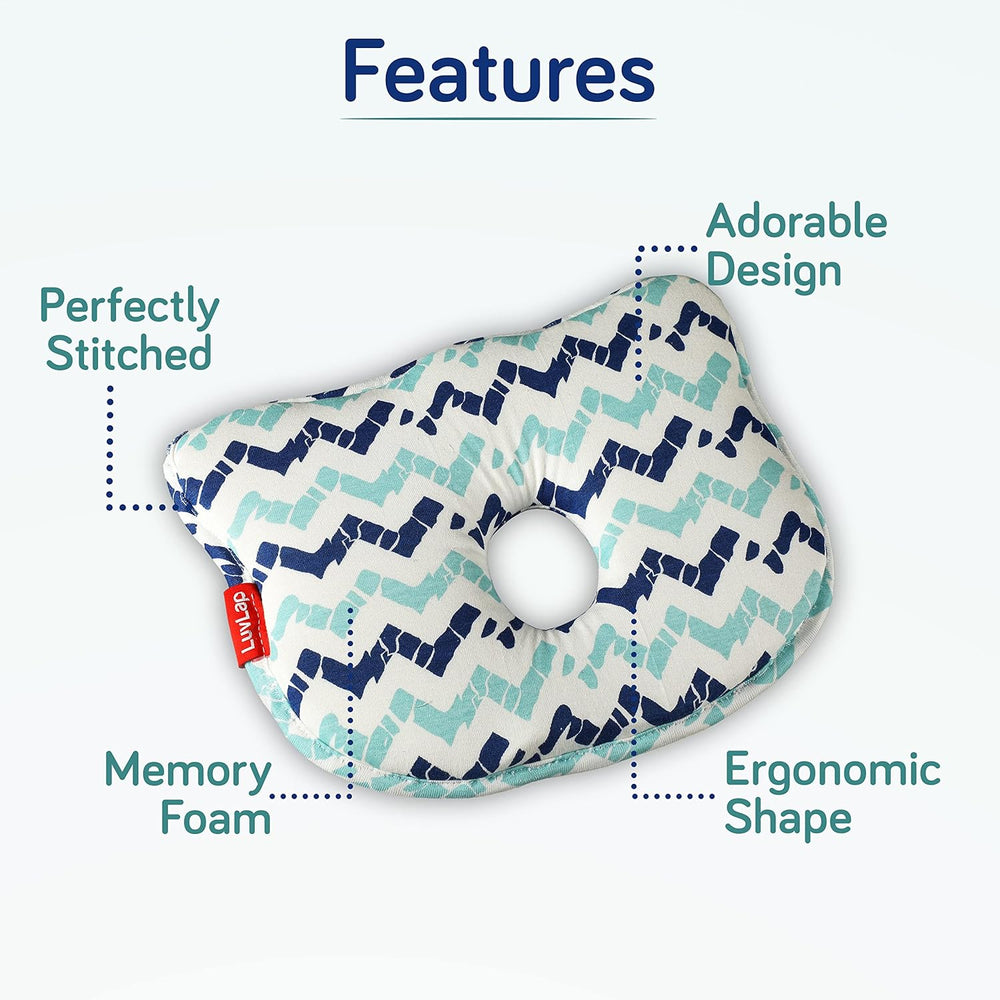 Luv Lap - Baby Memory Foam Head Pillows Teddy - Lines Blue
