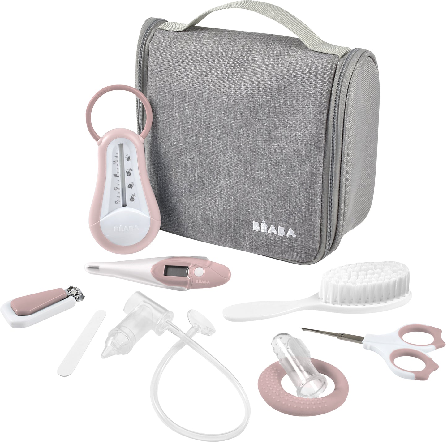 Beaba-Hanging Toiletry Pouch with 9 Accessories-Old Pink