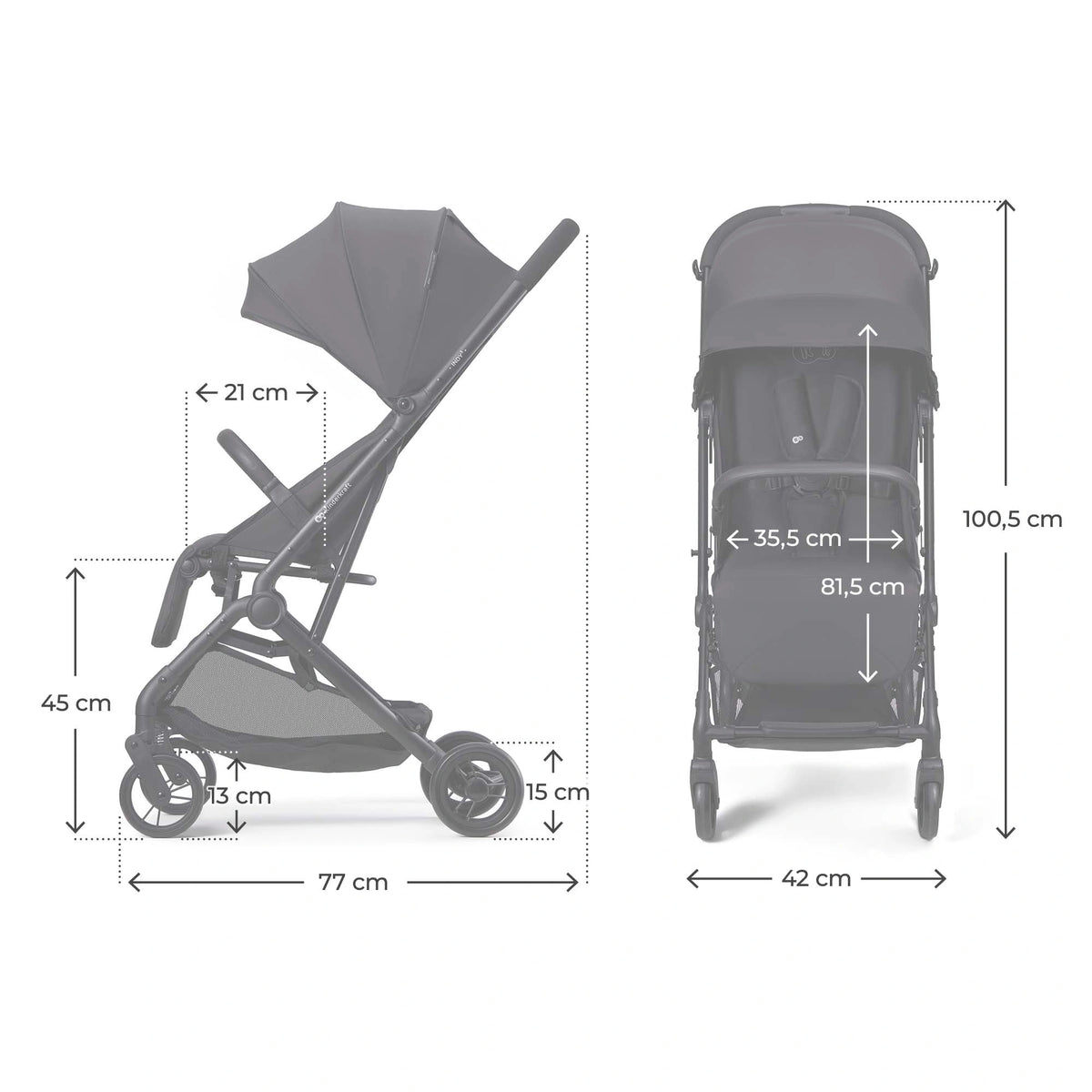 Kinderkraft - Indy 3 Pushchair Travel Stroller - Onyx Black