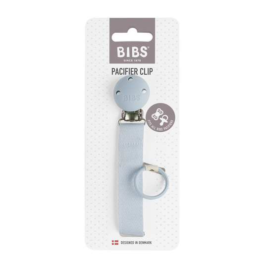 Bibs Pacifier Clip Ribbon Dusty Blue