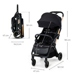 Kinderkraft APINO Black stroller folded and unfolded dimensions