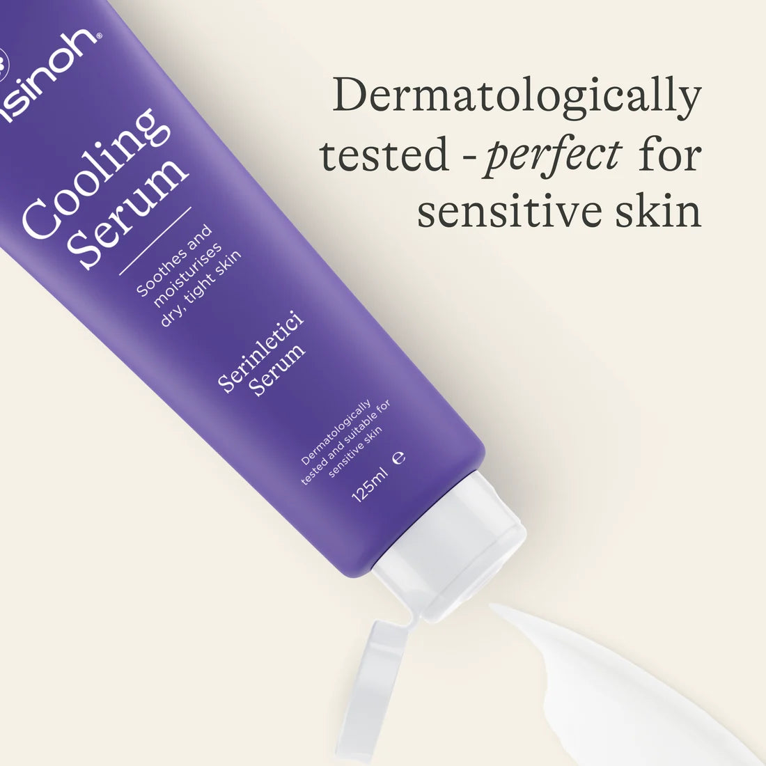 Lansinoh Cooling Serum tube held in hand, quick-absorbing formula