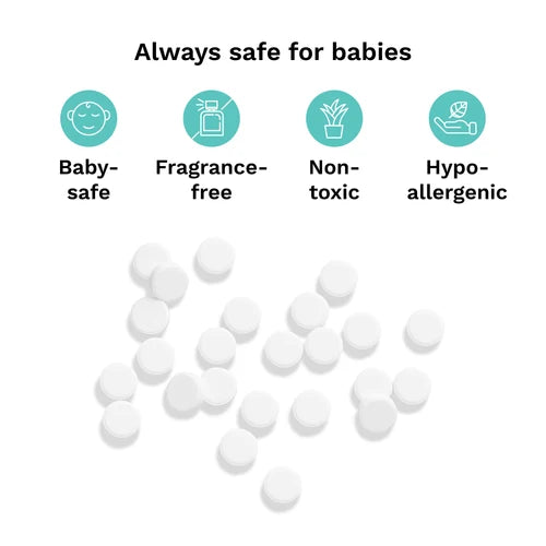 Baby Brezza descaling tablets alongside feeding appliances