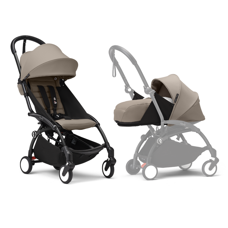 Stokke® YOYO³ Black Frame with 6+ Color Pack and Newborn Pack-Taupe