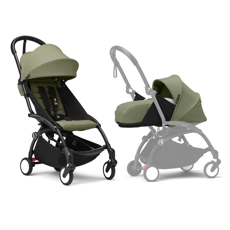 Stokke® YOYO³ Black Frame with 6+ Color Pack and Newborn Pack-Olive