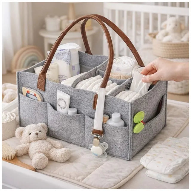 Bumble & Bird - Foldable Diaper Caddy & Storage Basket - Brown