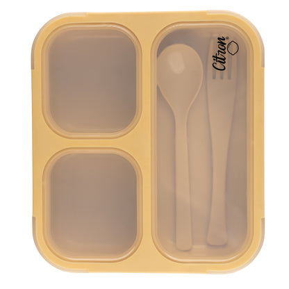 Citron-Lunchbox with Fork and Spoon -Yellow