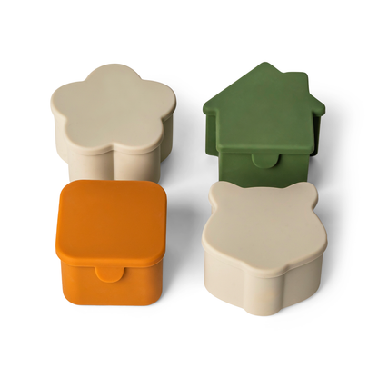 Citron-Silicone Lunchbox Organizers Set of 4-Caramel/Green/Grey