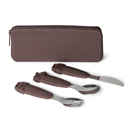 Citron-Silicone Cutlery Set with Pouch-Plum