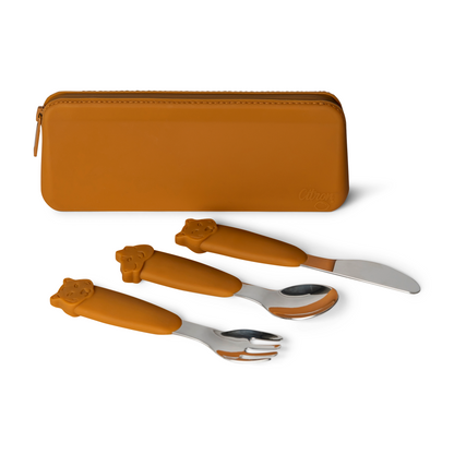 Citron-Silicone Cutlery Set with Pouch-Caramel