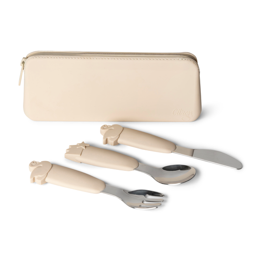 Citron-Silicone Cutlery Set with Pouch-Beige