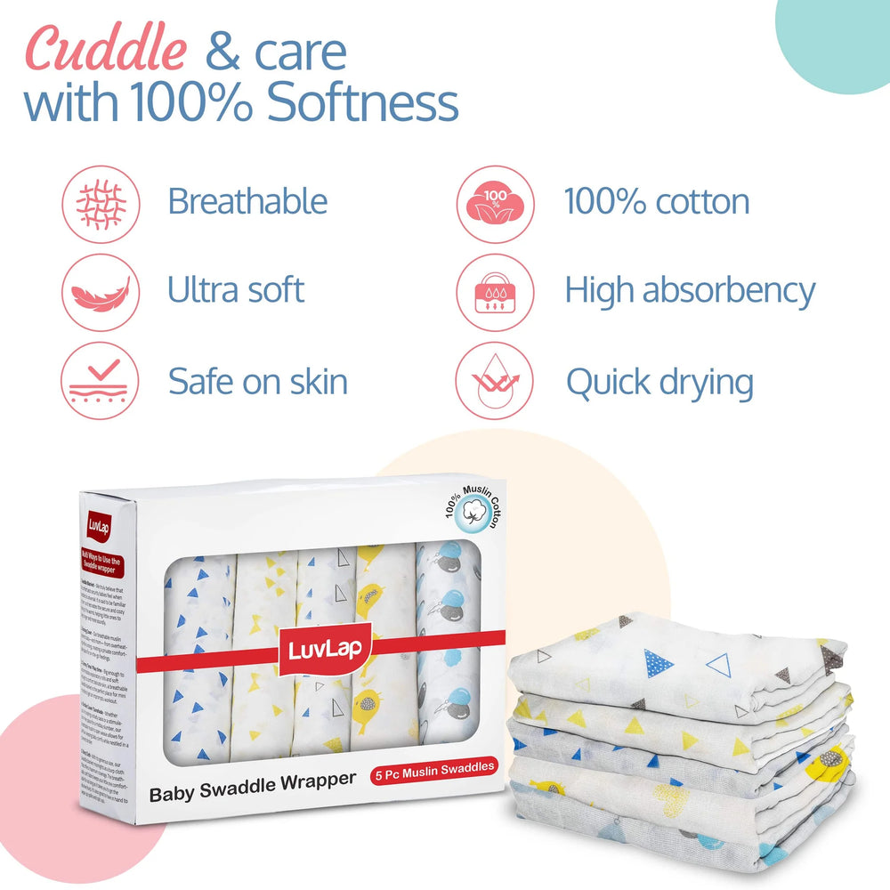LuvLap - Muslin Swaddle Set of 5 - Triangle