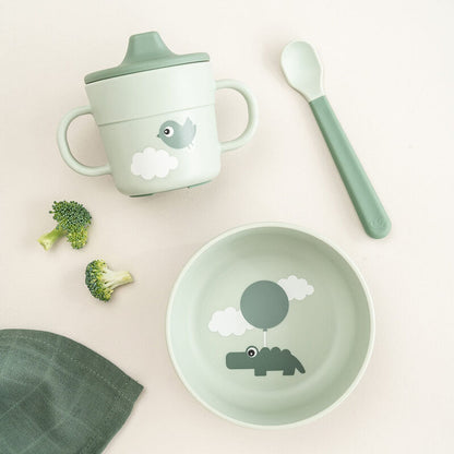 Done by Deer-Foodie first meal set w/suction - Happy Clouds -Green
