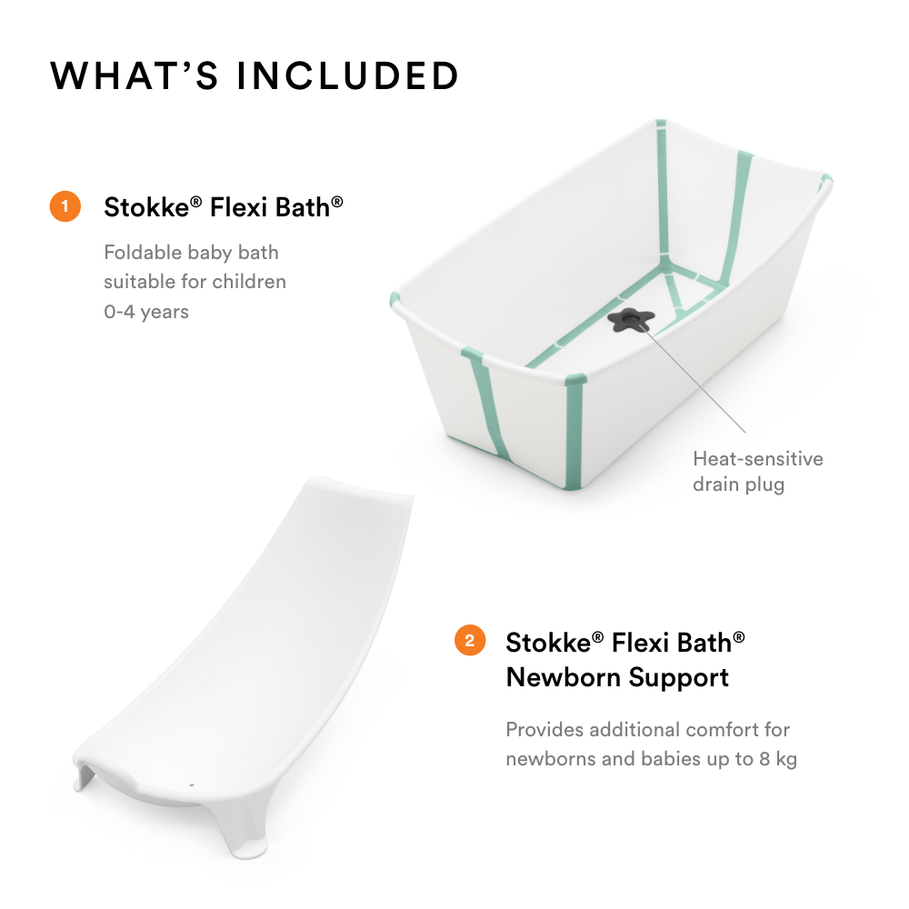 Stokke®-Flexi Bath + Newborn Support Bundle White Aqua