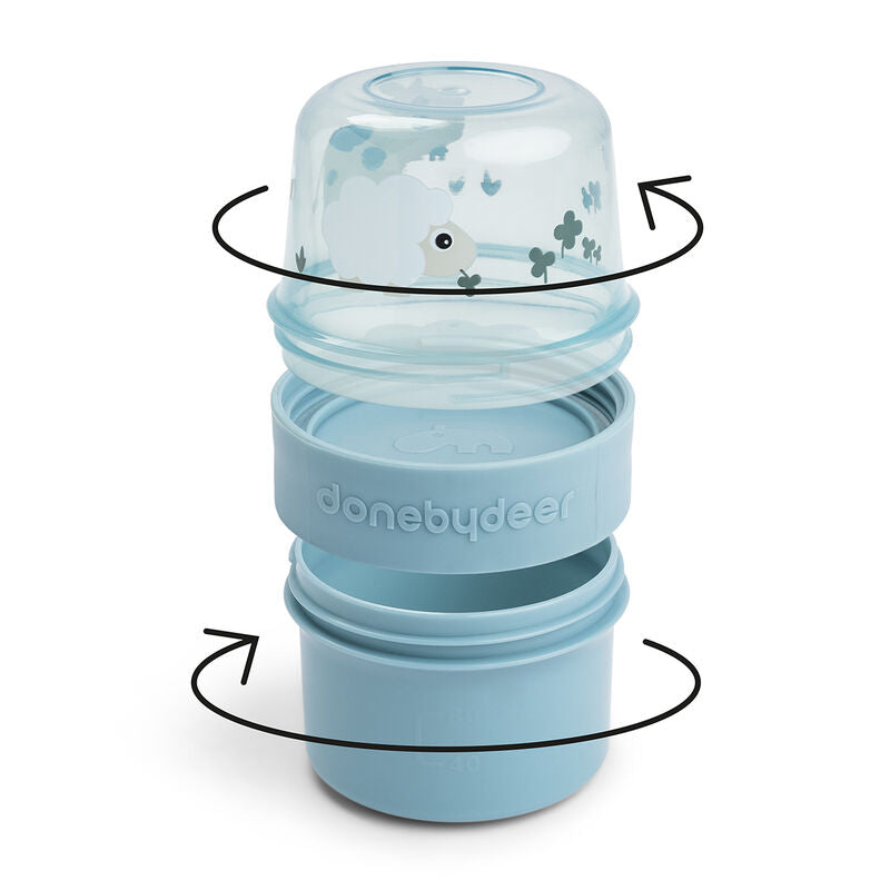 Done by Deer -To go 2-way snack container - Tiny farm - Blue