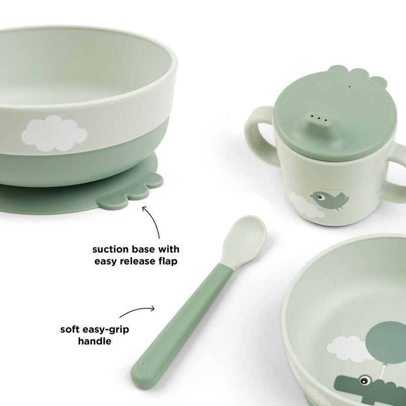 Done by Deer-Foodie first meal set w/suction - Happy Clouds -Green