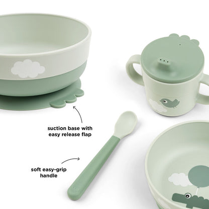 Done by Deer-Foodie first meal set w/suction - Happy Clouds -Green