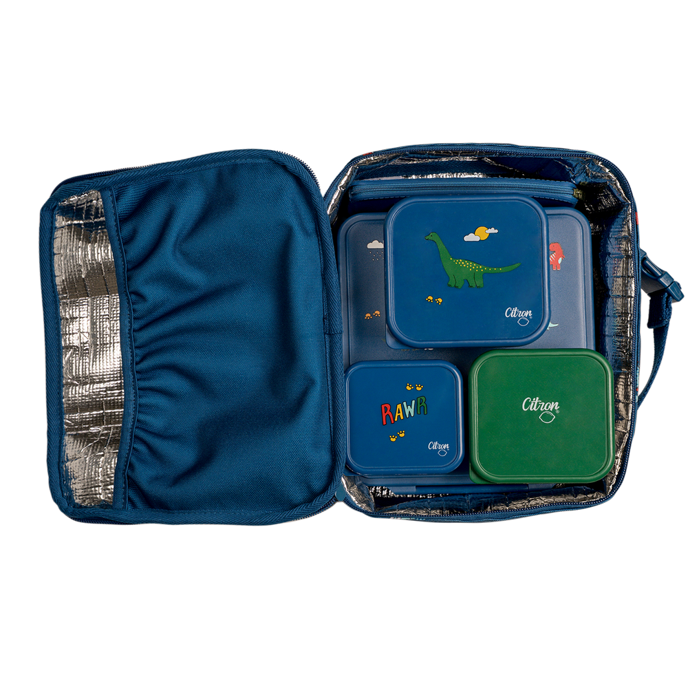 Citron Insulated Square Lunch Bag - Blue Dino