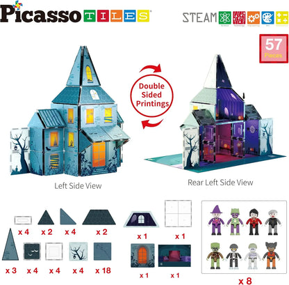 57 Piece Double-Sided Haunted Castle Magnetic Building Set– PicassoTiles