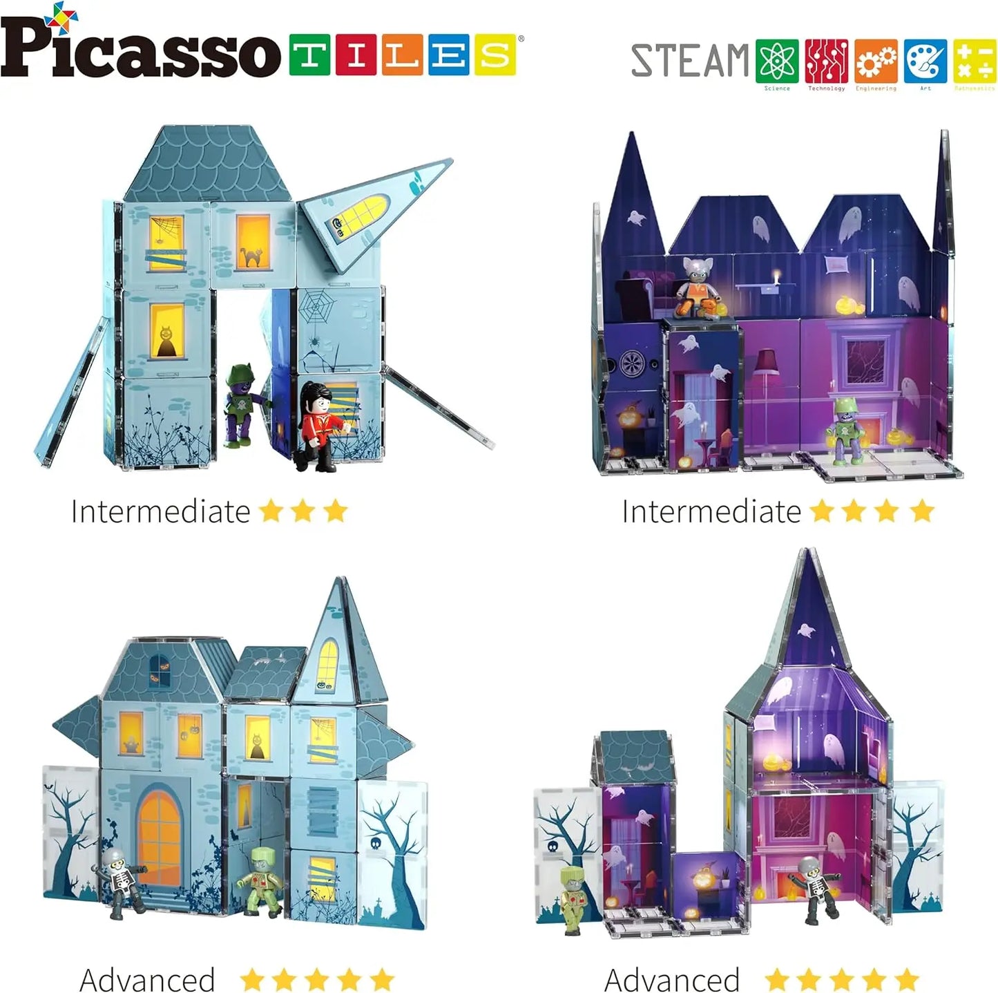 57 Piece Double-Sided Haunted Castle Magnetic Building Set– PicassoTiles