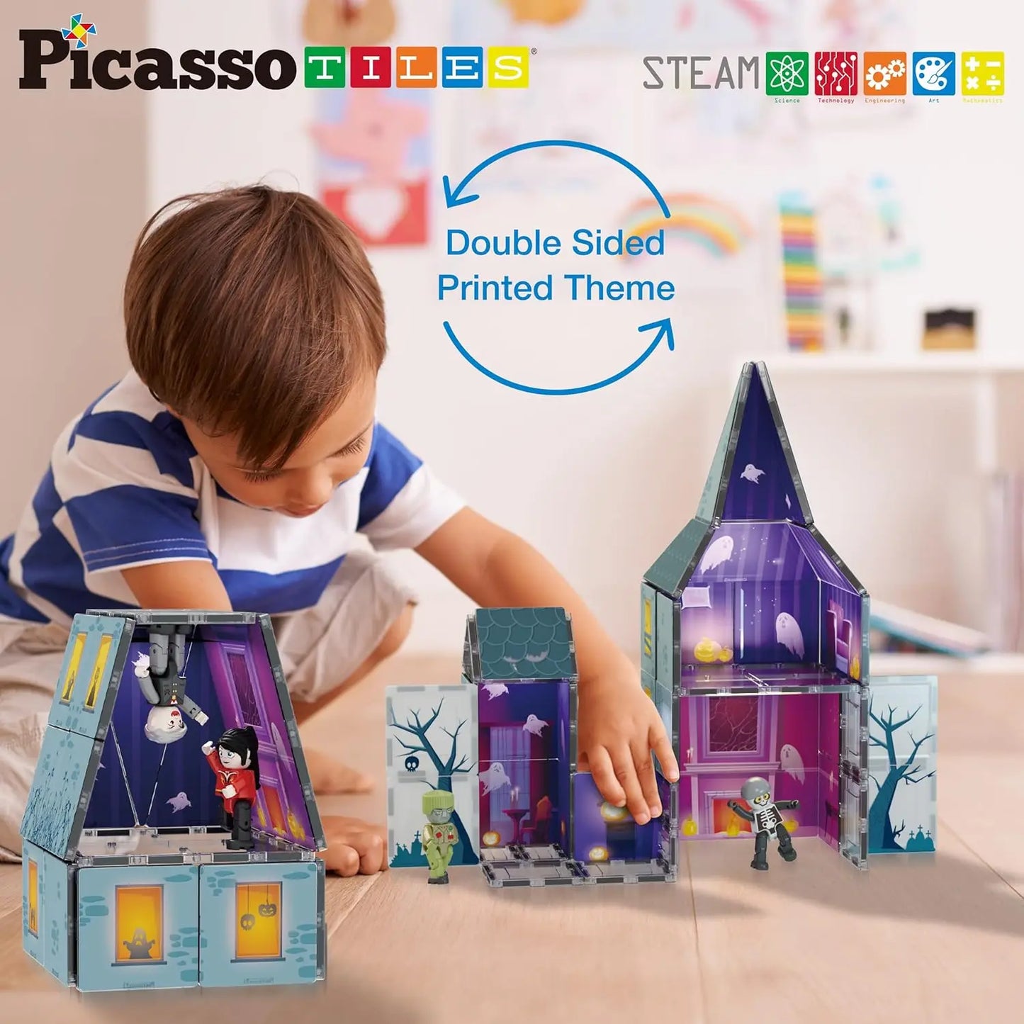 57 Piece Double-Sided Haunted Castle Magnetic Building Set– PicassoTiles