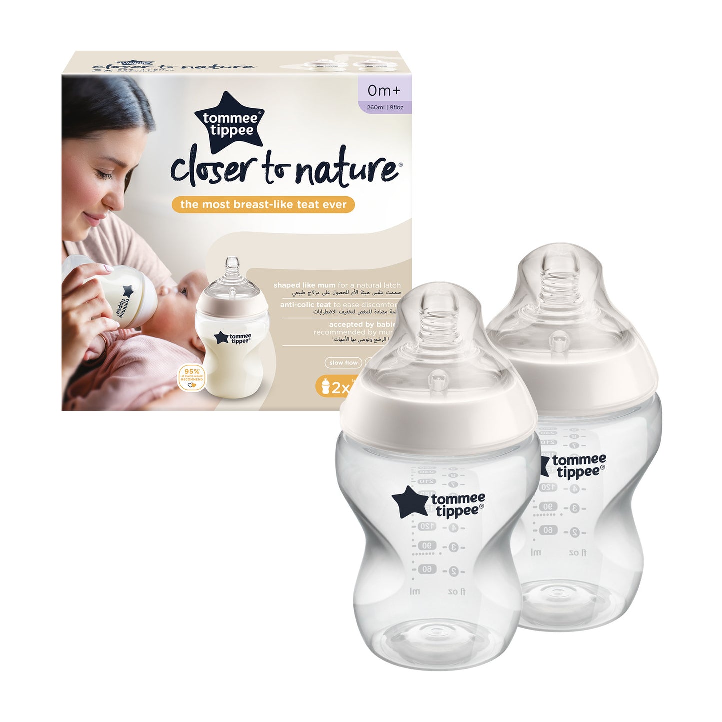 Tommee Tippee Closer to Nature Feeding Bottle, 260ml x 2  - Clear