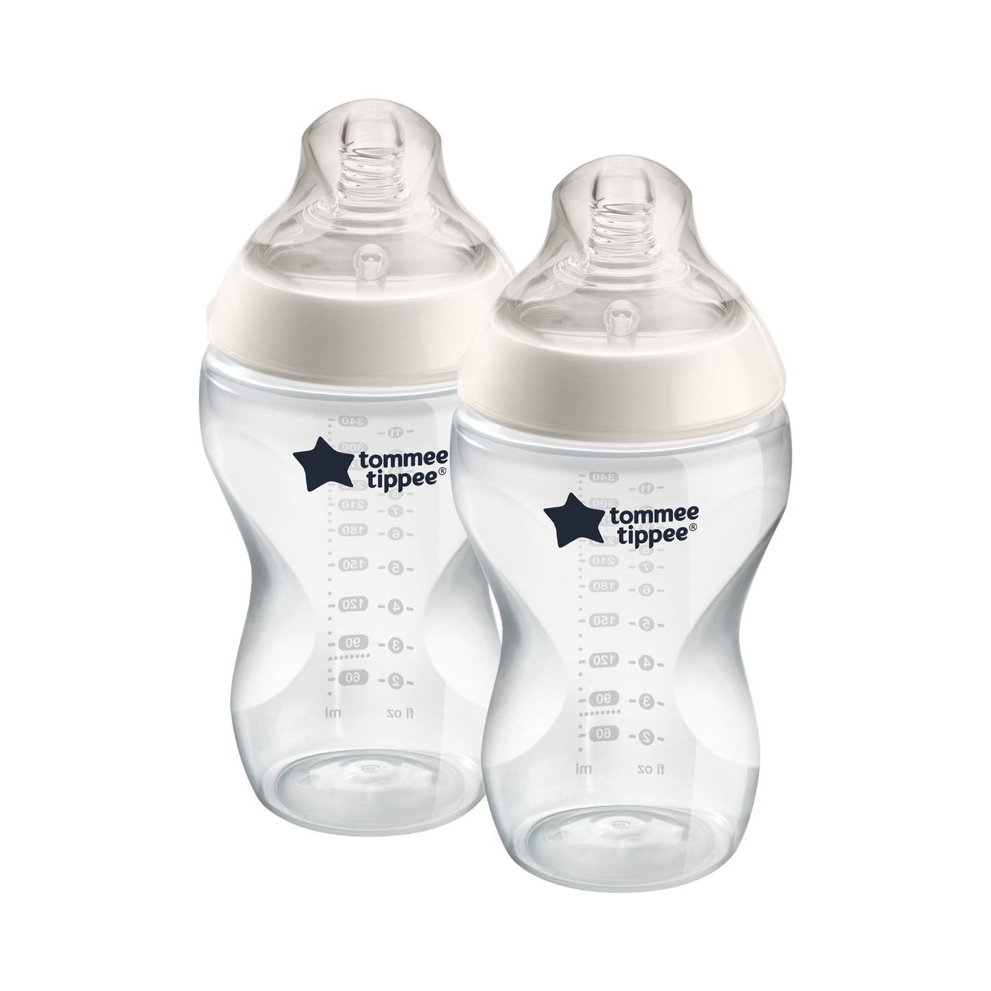 Tommee Tippee Closer to Nature Feeding Bottle, 340ml x 2  - Clear