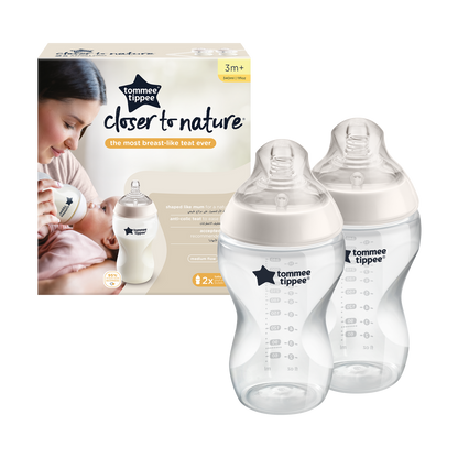 Tommee Tippee Closer to Nature Feeding Bottle, 340ml x 2  - Clear