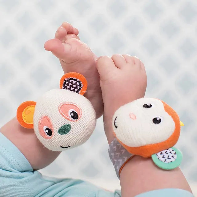 Infantino Wrist Rattles – Monkey & Panda Plush Baby Sensory Toys