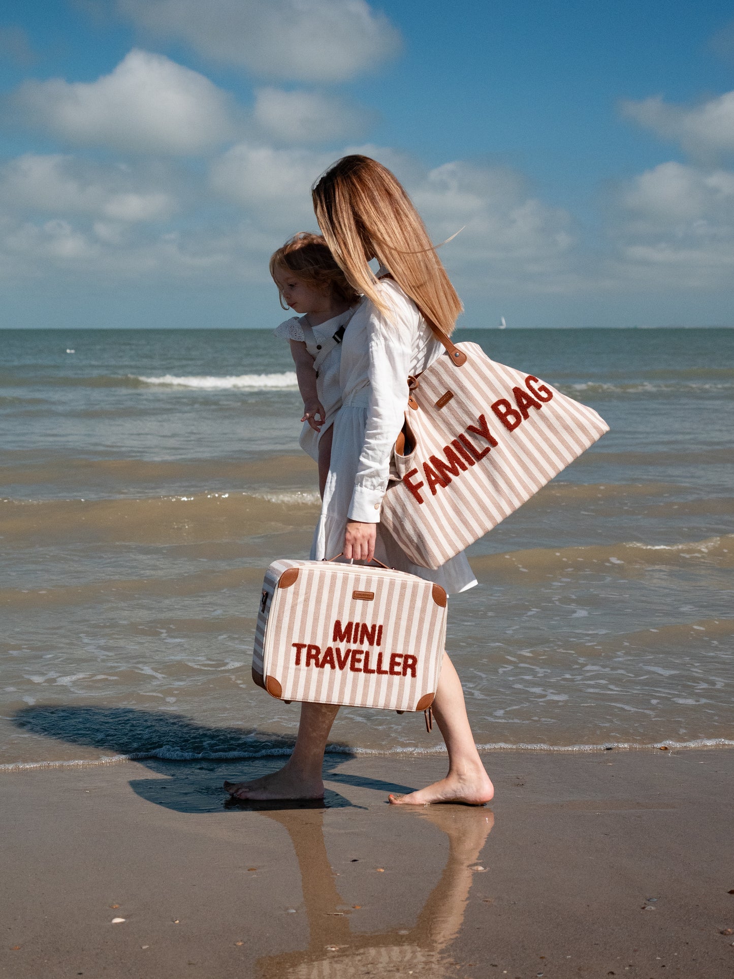 Childhome - Mini Traveller Kids Suitcase -Stripes Nude/Terracotta