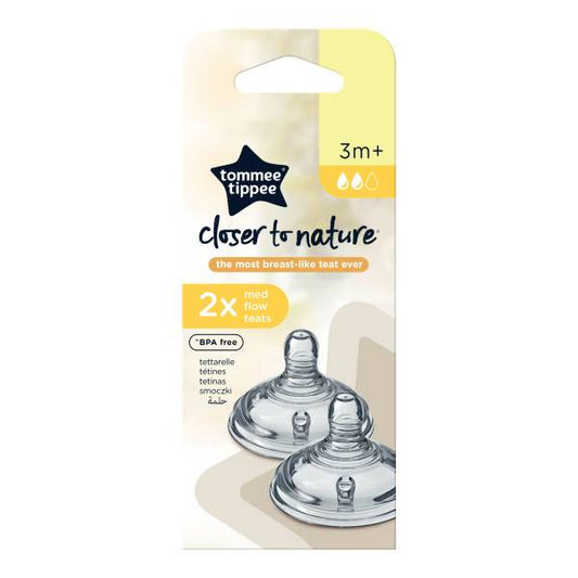 Tommee Tippee Closer to Nature Teats, Medium Flow x 2 -Clear