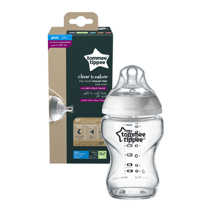 Tommee Tippee Closer to Nature   Glass Feeding Bottle, 250ml x 1  -Clear