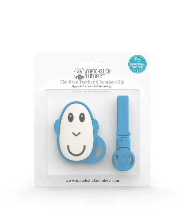 Matchstick Monkey - Flat Face Teether and Soother Clip - Blue