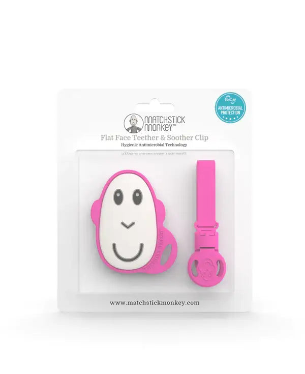 Matchstick Monkey - Flat Face Teether and Soother Clip -Pink