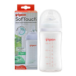 Mother feeding baby with Pigeon SofTouch nursing bottle