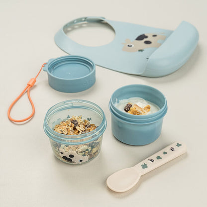 Done by Deer -To go 2-way snack container - Tiny farm - Blue