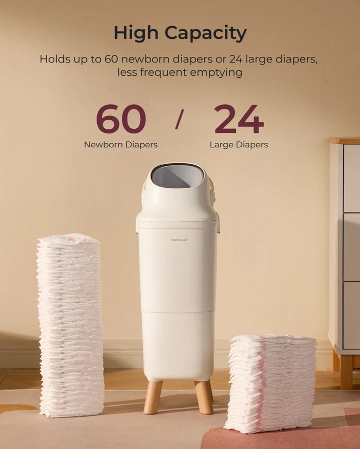 Capacity of up to 60 newborn diapers or 24 large diapers