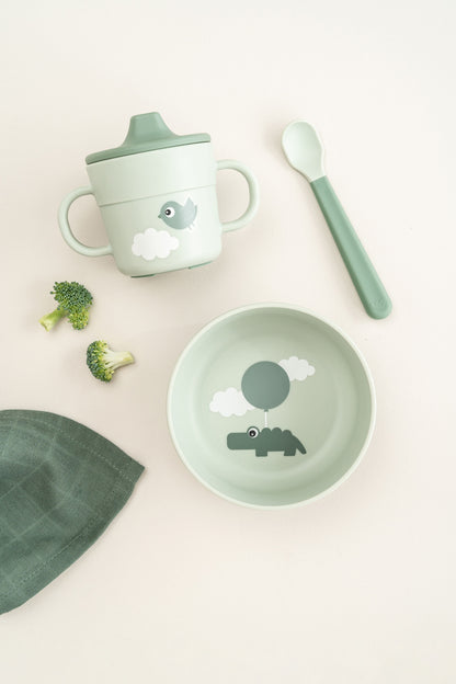 Done by Deer-Foodie first meal set w/suction - Happy Clouds -Green