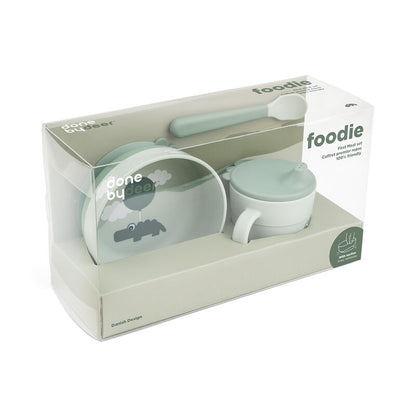 Done by Deer-Foodie first meal set w/suction - Happy Clouds -Green